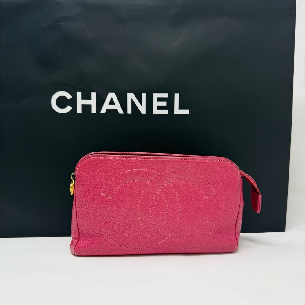 Chanel Pink Caviar Leather Cosmetic Pouch RARE